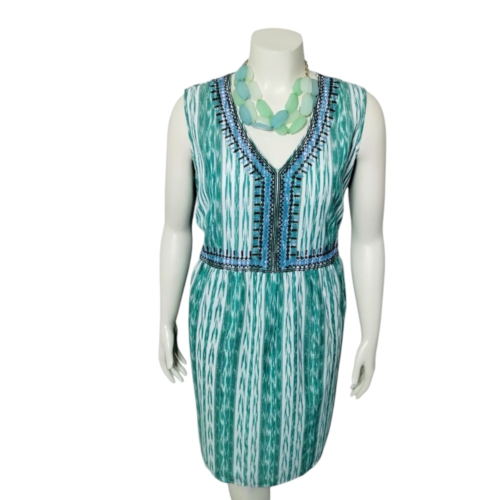 J. Jill Linen Womens Beachy Ikat Embroidered Cotton Sleeveless Dress Size‎ XL
